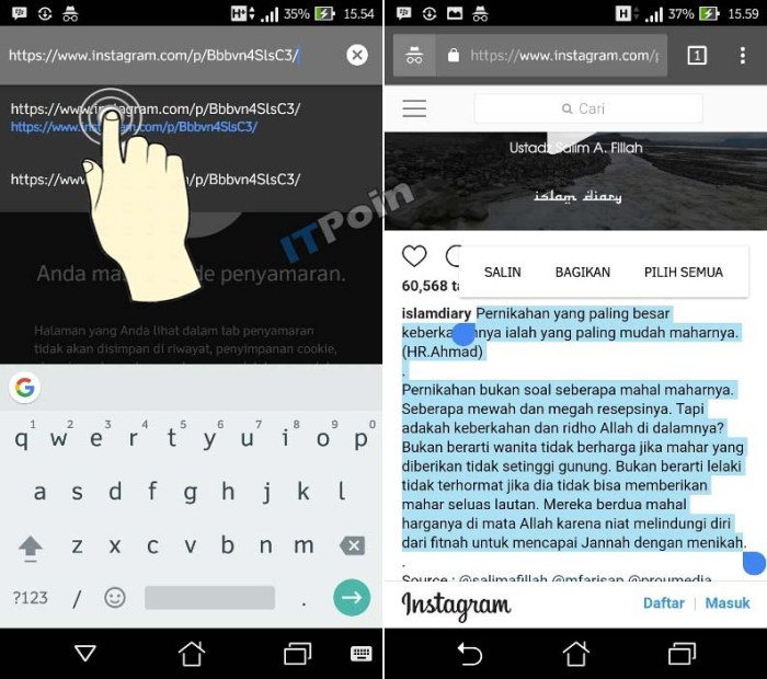 Cara Menyalin Teks Di Instagram