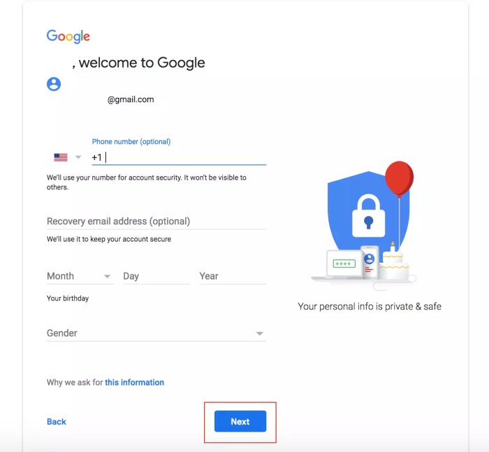 Google account without gmail create using old do