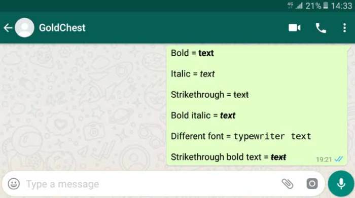 Text whatsapp change font bold slanted appearance italic different make use